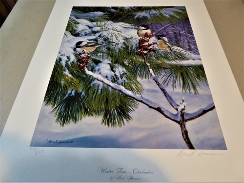 Mark Hanson " Winter Fare Chickadees " Signed / Numbered , Art Print 1989 - Picture 2 of 8