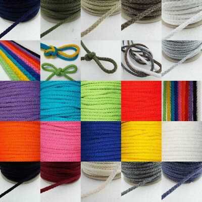 4 mm Schnürkordel geflochten Baumwolle Acryl Seil 19 Farben KAUFEN 1 2 4 oder 8 Meter 552D