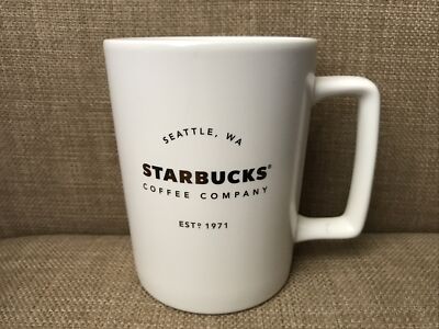 Starbucks Coffee Mug Cup Seattle WA Est 1971 White Gold Logo 2016, 16 oz
