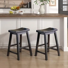 Finnian Saddle Solid Wood Counter Height Bar Stool Set of 2 - Saddle Kitchen Sto