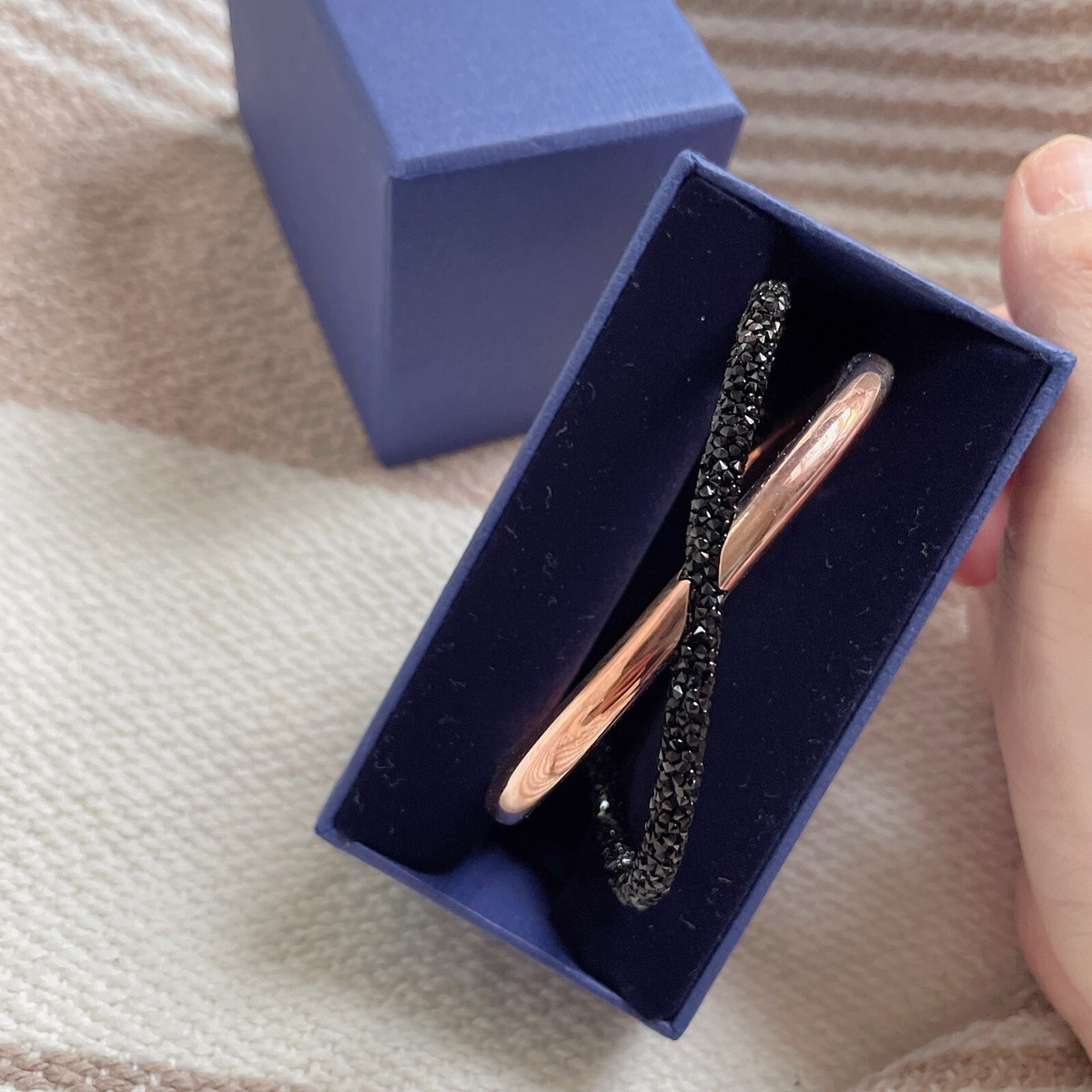 Swarovski Crystaldust Cross Cuff, Black, Rose-gold tone plated