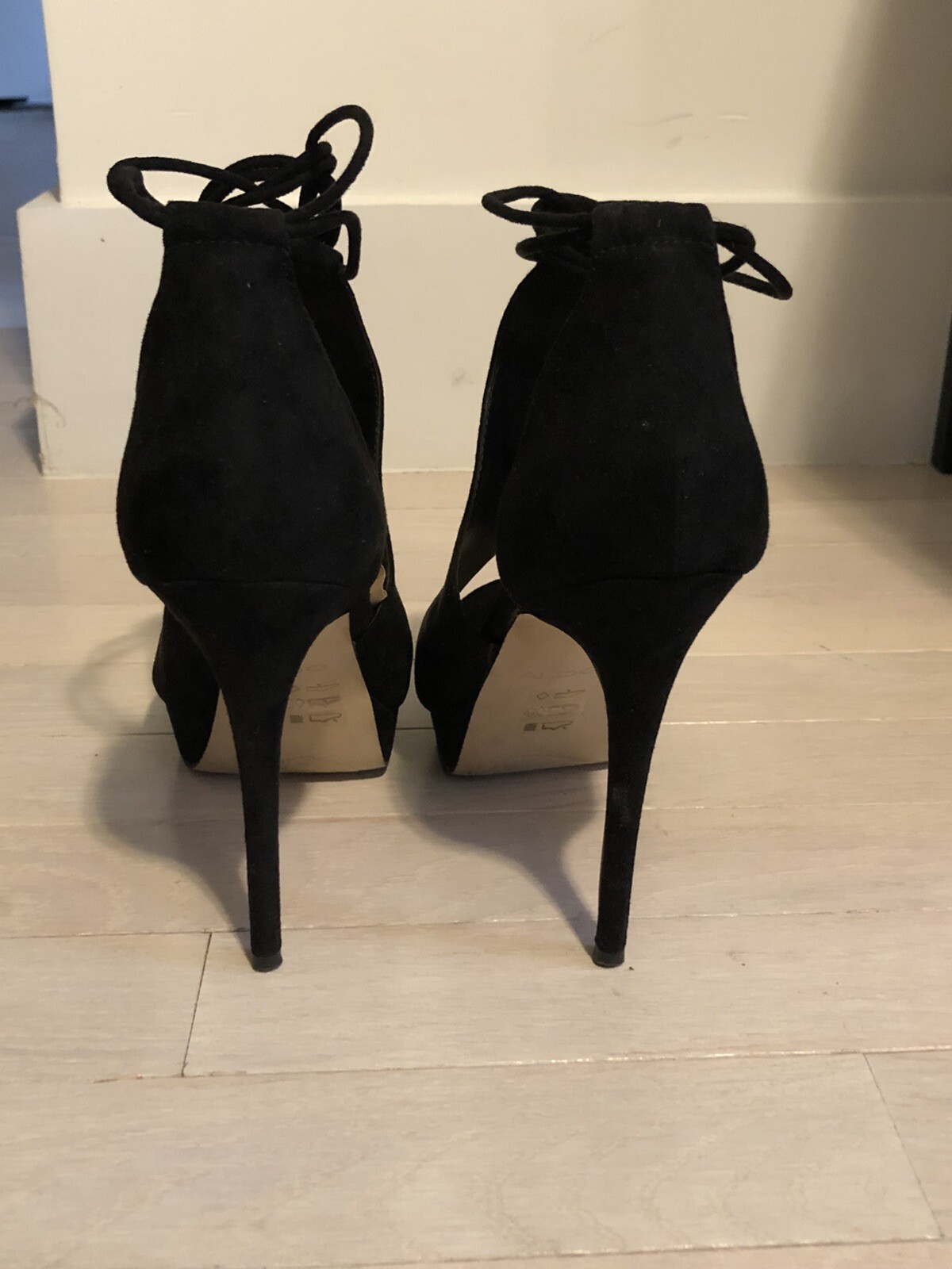 Aldo Tilley Black Suede Ankle Strap Platform Heels Size 8 1/2 | eBay