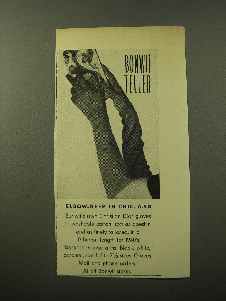 1960 Annonce de gants Bonwit Teller Christian Dior   coude   profond chic