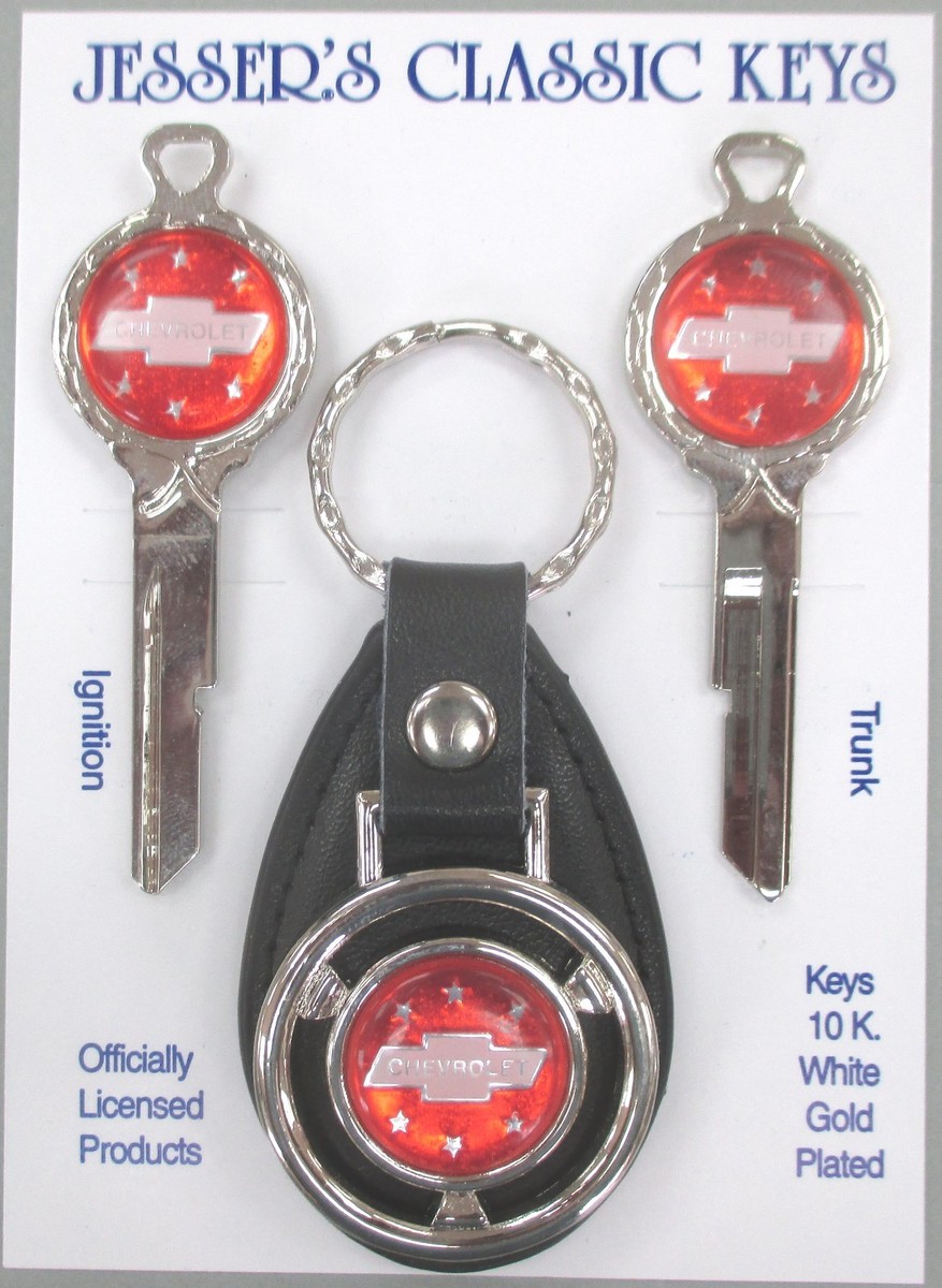 Red B50C Chevrolet Bow Tie Deluxe Classic Key Set NOS keys 1968