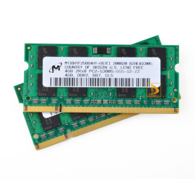 Micron 2x 4GB 8GB 2Rx8 PC2-5300S DDR2 RAM 667 MHz Speicher Laptop SO-DIMM RAM、