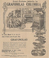 1917 COLUMBIA GRAFONOLAS PHONOGRAPH ORIGINAL AD IN FRENCH