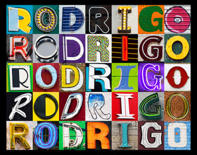 RODRIGO Name Poster featuring photos of actual sign letters