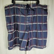 Ocean Pacific Mens Swim Trunks Size 2XL OP Blue Plaid Mesh Lined Cargo Pockets