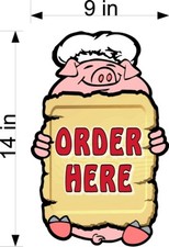 14" TALL VINYL DECAL ORDER HERE CHEF PIG BARBEQUE BBQ FULL COLOR COUNTER WALL