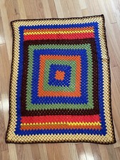 Vintage Handmade Crochet MultiColored 3  x 4  Throw Lap baby Blanket Afghan