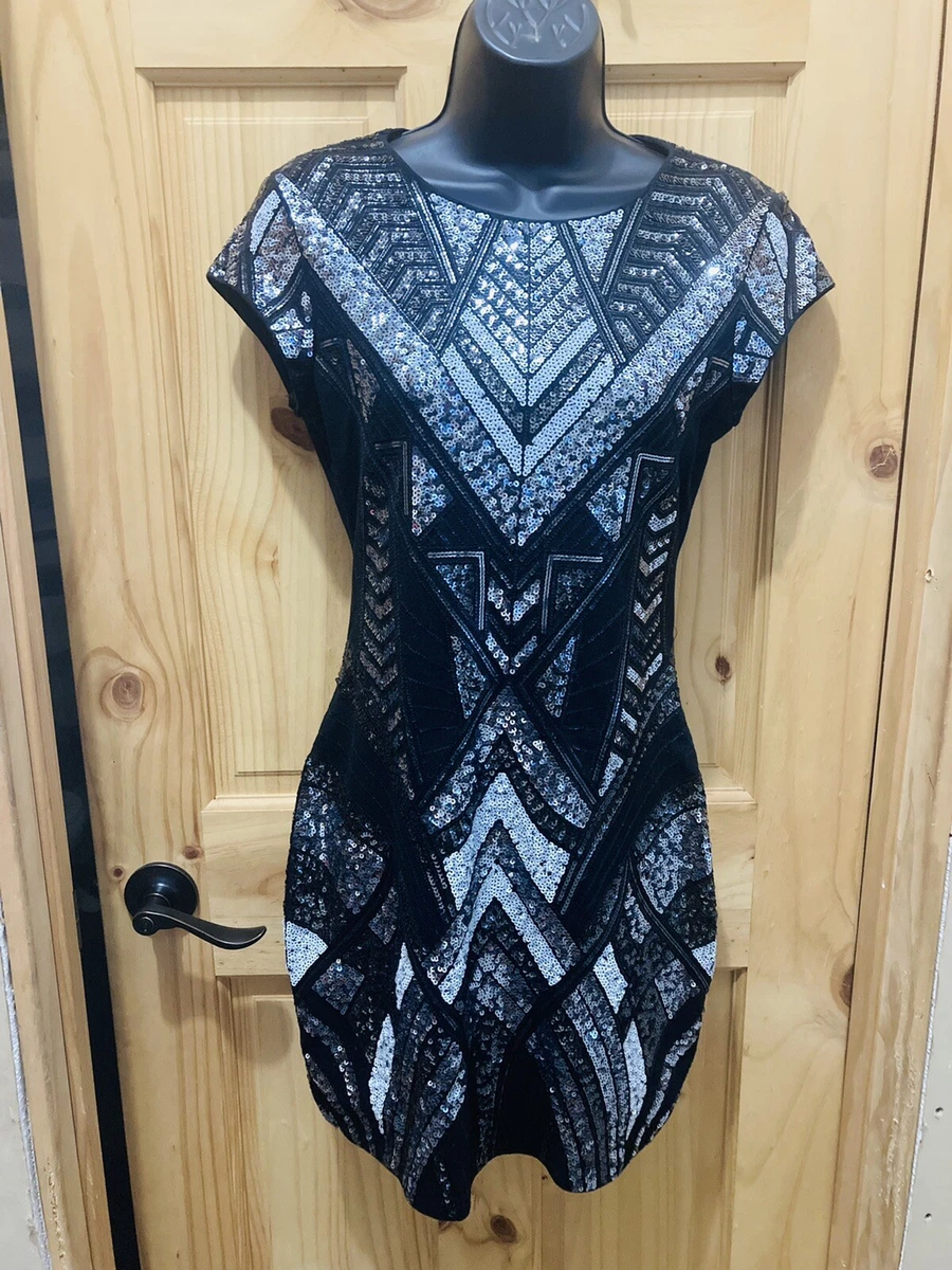 108 Express Sequin Aztec Women s Dress Party Tribal Short Black