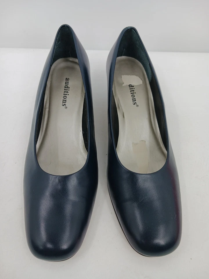 Женские темно-синие кожаные туфли-лодочки на блочном каблуке с квадратным носком размер 9 Nuera - Изображение 4 из 4