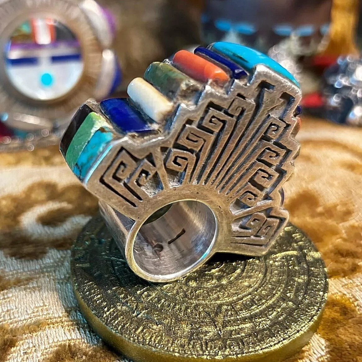 Large Solid Sterling Silver Ring with Turquoise &… - image 7