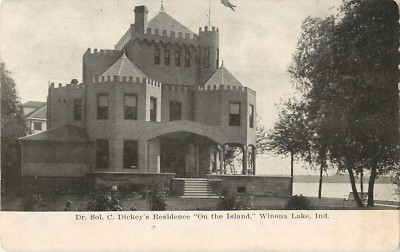c1900 Dr Sol C Dickey's Residence on the Island, Winona Lake, Indiana Postcard