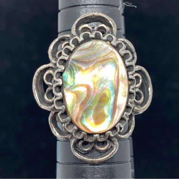 Silver Tone Abalone Shell Accent Ring Adjustable … - image 3