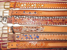 VTG Western Tony Lama/Assorted Buckstitch/Inlay Leather Belts 6 pc Size 28 NEW