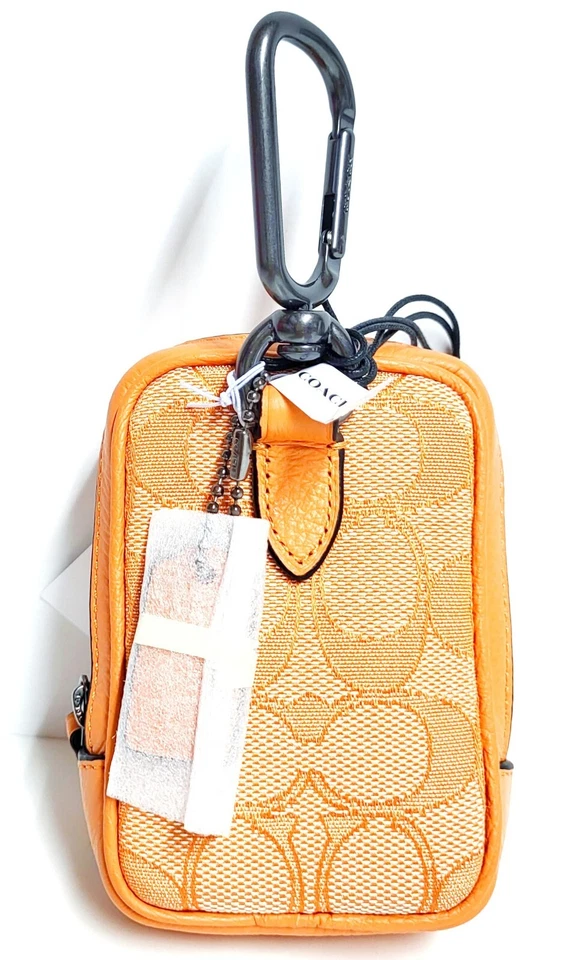 Coach Micro Bolso Charm Híbrido North South Signature Jacquard Naranja Caramelo Nuevo con Etiquetas Foto 4 de 4