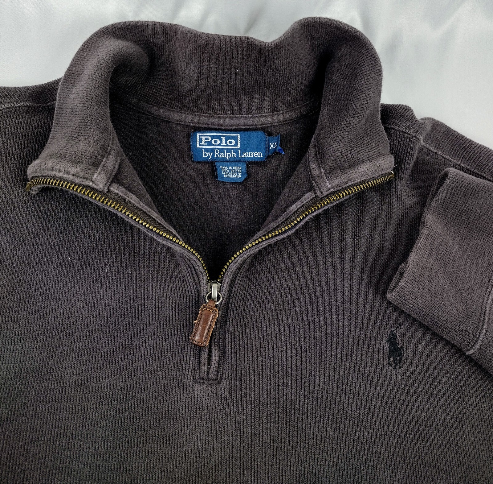 Felpa pullover Polo Ralph Lauren uomo XL marrone cerniera 1 4 logo pony