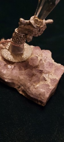 Lavender-hued Amethyst w/ Pewter hand holding a Crystal Sword New - Picture 6 of 7