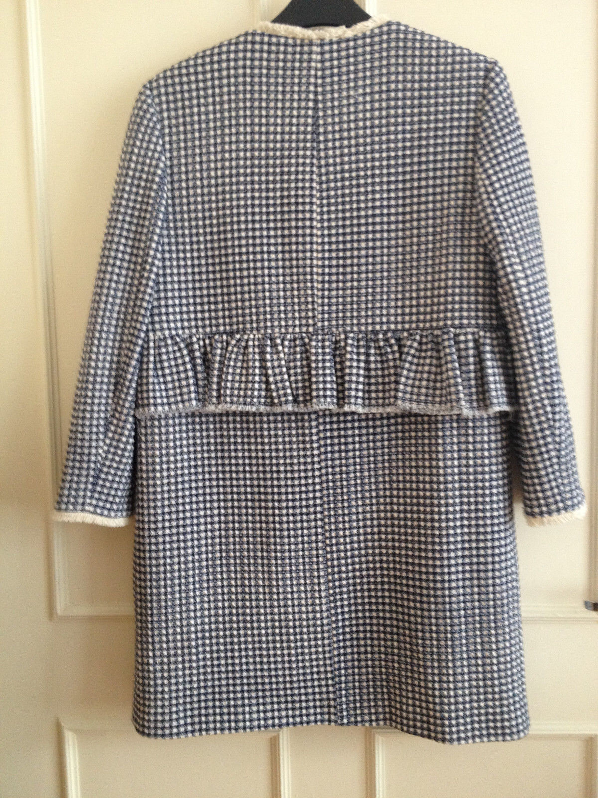 RARE ZARA BLUE HOUNDSTOOTH COAT JACKET BLAZER WITH FRILL SIZE EXTRA SMALL XS NEW image 9