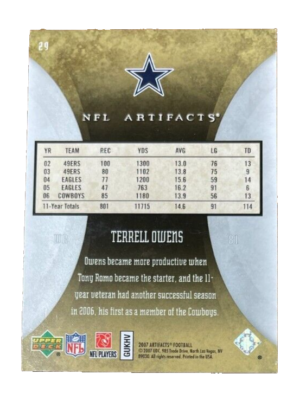 2007 UPPER DECK NFL ARTIFACTS CARD # 29 Terrell Owens - Dallas