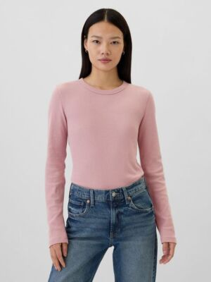 #ad GAP Women#x27;s Waffle Knit CrewNeck T Shirt Sizes: S. M. L. XL. XXL Lilas Pink $14.90