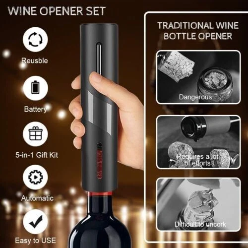 Cavatappi Elettrico per Vino, Set Di Apri bottiglie Elettrico 5 in 1 TOP QUALITY - Foto 2 di 10