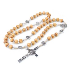 Catholic Saint Benedict Olive wood rosary beads Handmade  ROSSBW-IVR 