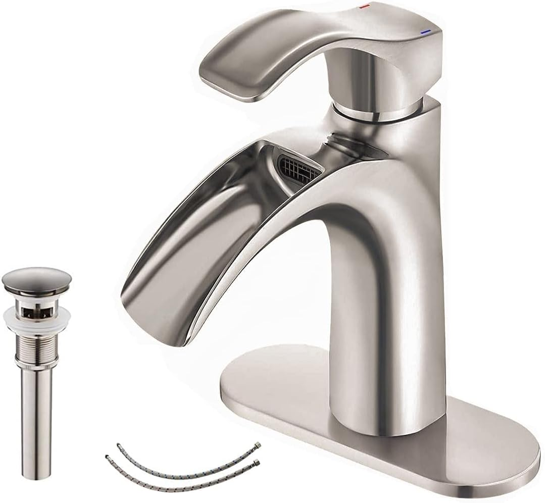 Yodel Brushed Nickel Bathroom Vanity Sink Faucet Waterfall Spout Single