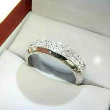 2Ct Princess Cut White Moissanite Men's Band Ring in 14K White Gold Plated