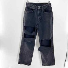 The Ragged Priest CHARCOAL BURNER MOM JEANS Washed Black Ripped Knees Size 28