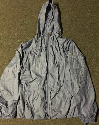 Vtg Columbia Hooded Windbreaker M Purple Sailing Hiking Nautical 90s Camping 80s