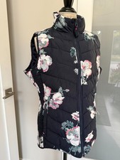 Joules Women Blue Floral High Groove Print Full Zip Puffer Vest sz US 14