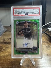 2025 Bowman Thomas White Chrome Prospect Autograph Green Shimmer /99 PSA 9