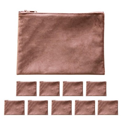 10 PCS ModParty Velvet Cosmetic Bag Bulk Gift 8.5x6 Inch Blank Zipper Mocha
