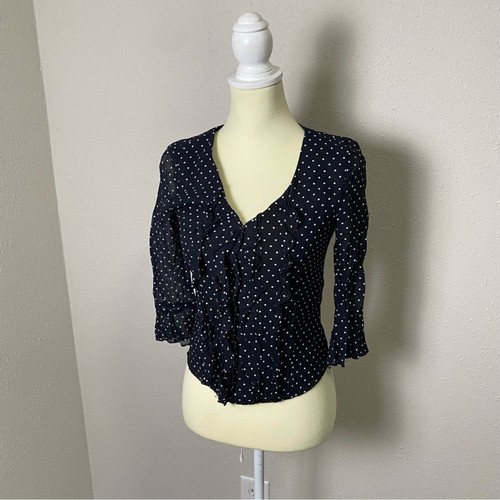 Ralph Ralph Lauren Black & White Pola Dot Ruffle Front Blouse Women's Size XS - Picture 9 of 15