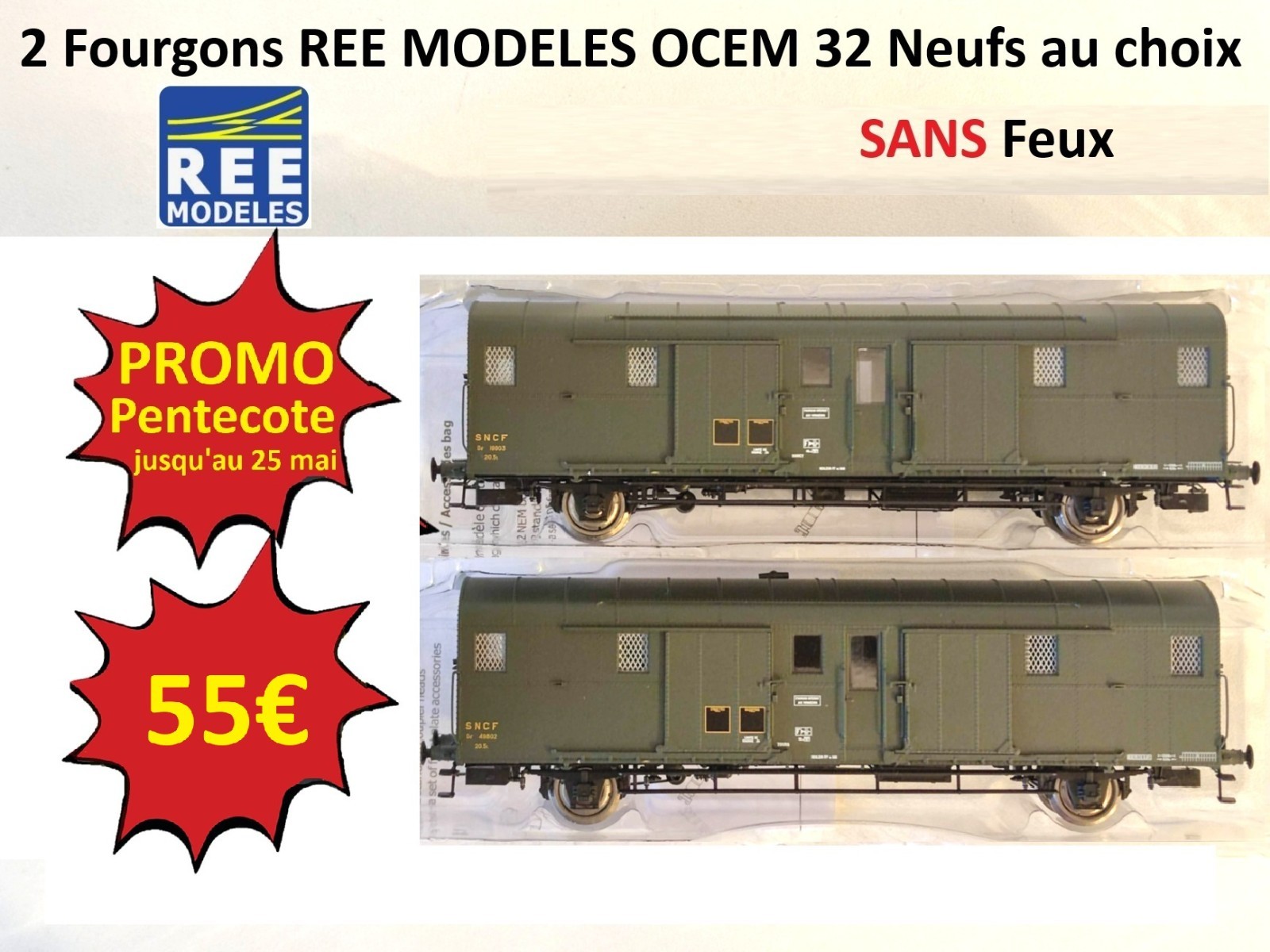 REE MODELES #71 wagon OCEM 32 train miniature HO set de deux fourgons SNCF