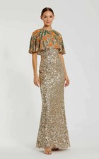 Mac Duggal Gold Multi Embellished Floral Beaded Sequin Cape Gown Size 6 698