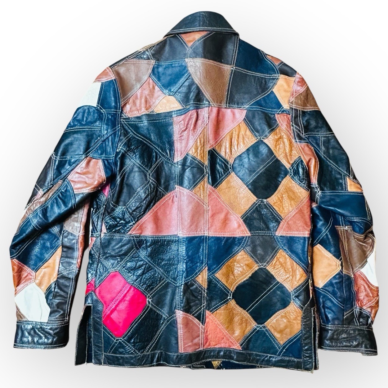 VTG 70s Patchwork Leather Jacket Blazer Coat For … - image 3