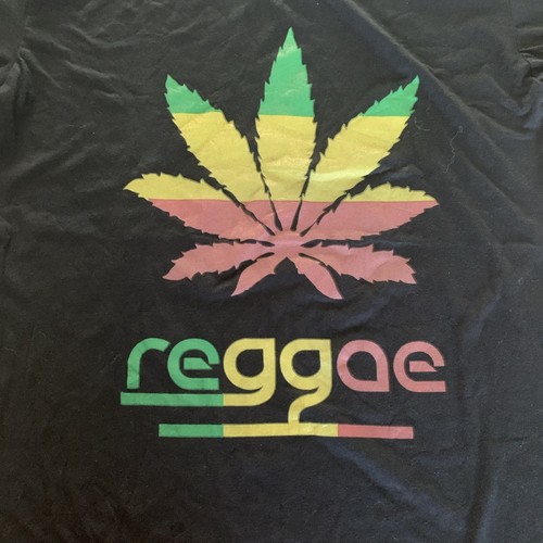 T-Shirt Größe Large Farbe schwarz Reggae Marihuana Blatt mit V-Ausschnitt gebraucht - Bild 2 von 5