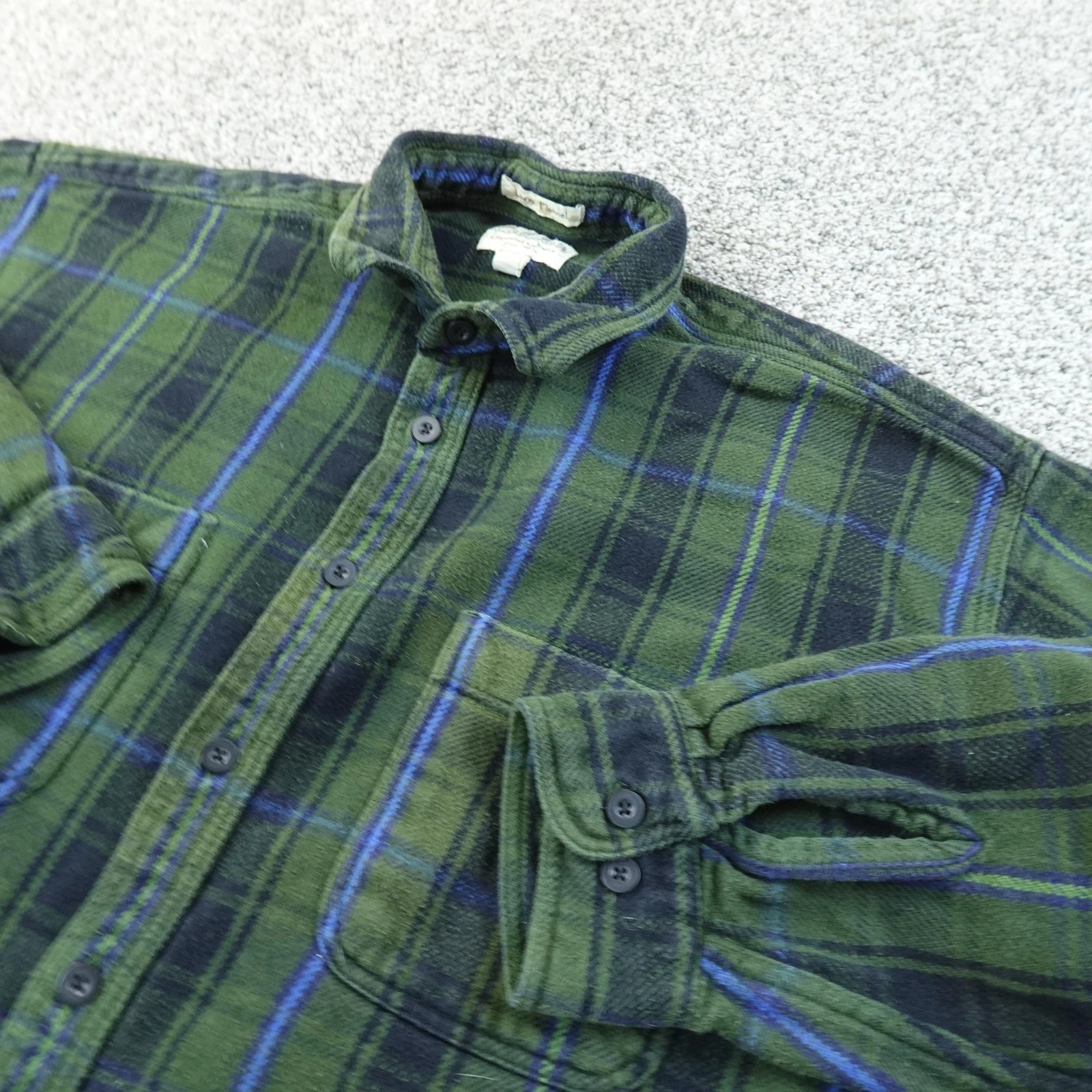 Cabelas Shirt Mens 2XL Green Plaid Logger Flannel Button Up Long Sleeve Outdoor