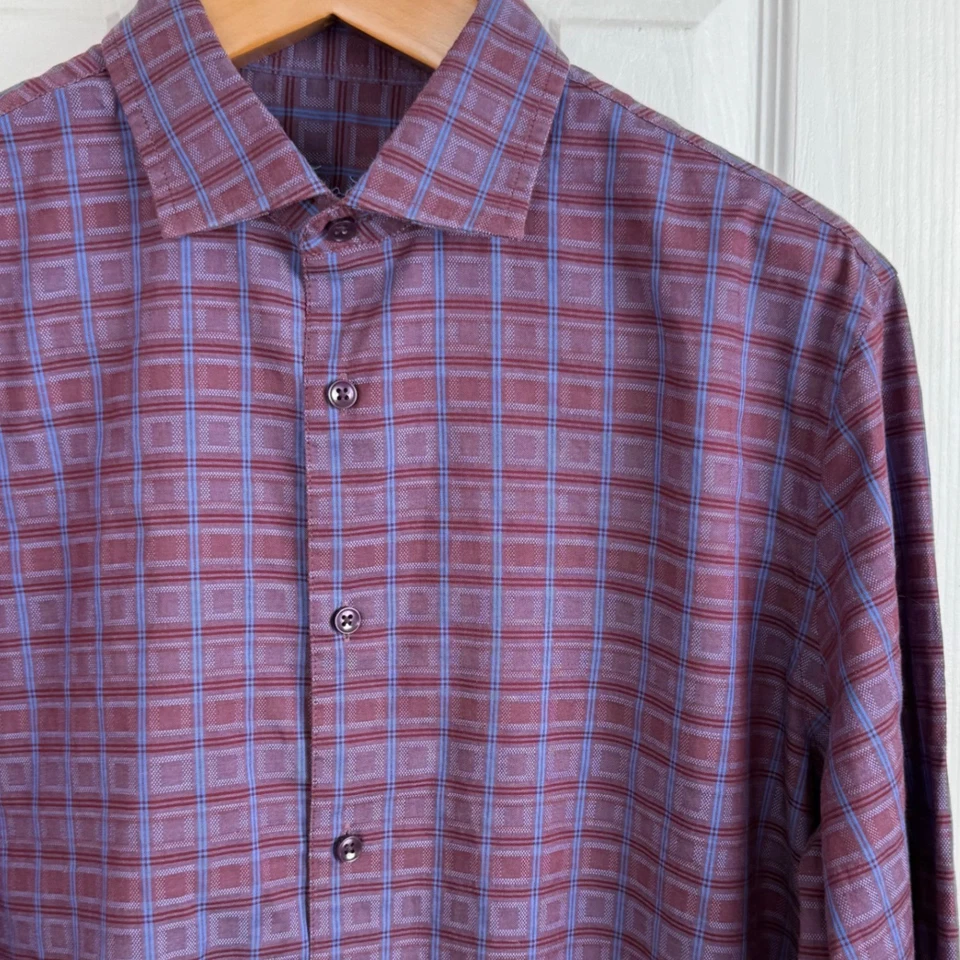 Tasso Elba Para hombres Camisa L Borgoña Cuadros Manga Larga Algodón Vestido Informal Otoño Foto 2 de 4