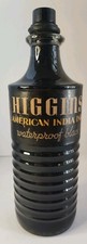 Vintage Higgins Black American India Ink Bottle w/Original Label Odd Pour Spout