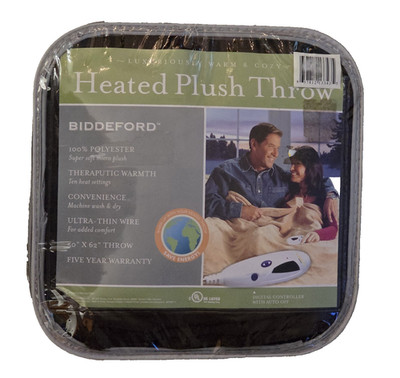 Biddeford Cozy Heated Plush Throw Blanket Brown 50''x 62'' NEW In BOX NIB