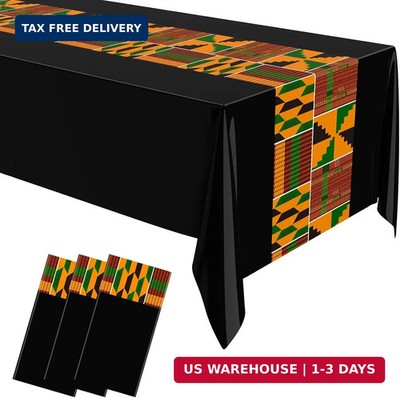 Oudain 3 Pcs 54'' x 108'' Kente Plastic Tablecloths Black History Month Table Cove