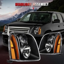 Headlight Assembly Pair For GMC Yukon XL 1500 2500 2007-2014 Black Housing