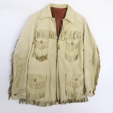 Vintage Western Native Leather Fringe Jacket Size Medium Talon Zip