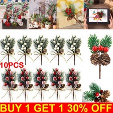 10X Christmas Artificial Pine Branch Ornament Berry Pick Holly Flower Xmas Decor