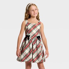 Girls' Plaid Bubble Dress - Cat  Jack Cream/Red/Green XL