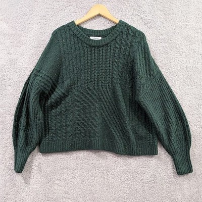 Old Navy Women's Large Forest Green w/Flecks Cable Knit Crew Neck Sweater